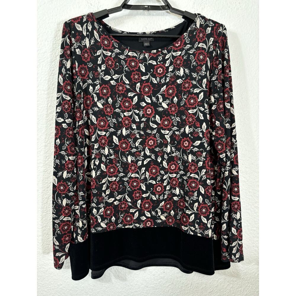 J. Jill Top Womens Size XL Multicolor Floral Artsy Long Sleeve Rayon Blend